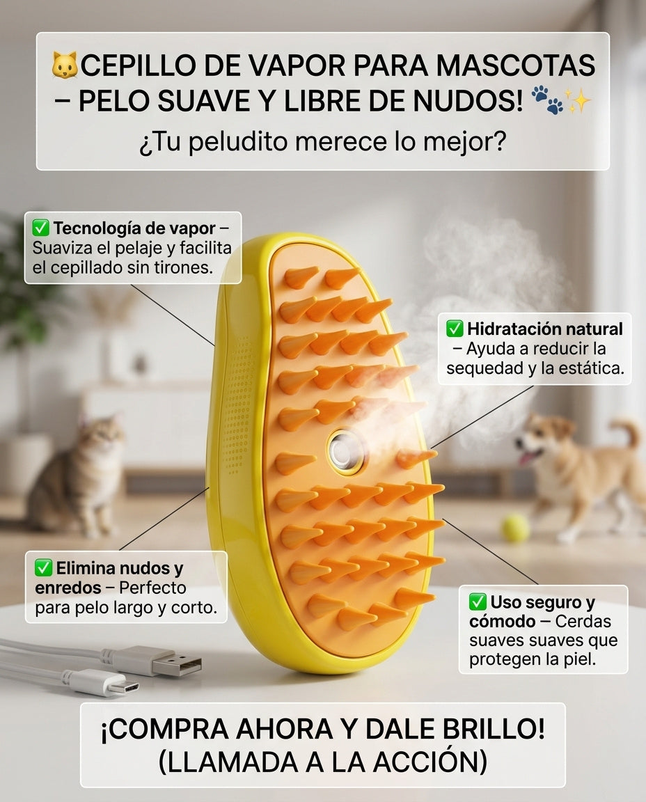 Cepillo Masajeador con Vapor para Mascotas – Elimina Pelos JL02